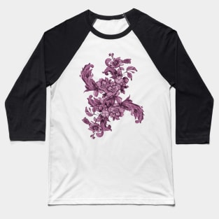 Hand Painted Pink Floral Toile Baseball T-Shirt